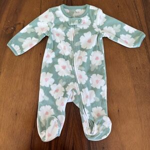 Carter’s Floral Green and White Baby Girl Footed One Piece Fleece Pajama size 3M